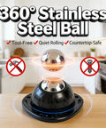 360° Stainless Steel Ball on kitchen counter, tool-free quiet rolling design for smooth movement and countertop safety.