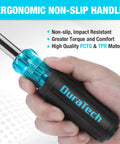Close-up of hand holding 11 In 1 Multi Bit Screwdriver And Nut Driver Kit with S2 steel bits, ergonomic handle