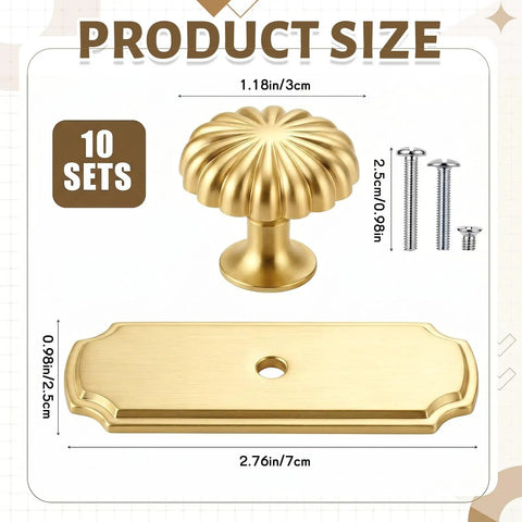 10 Pack Vintage Cabinet Knobs With Backplates In Brushed Brass Single Hole Drawer Handles For Kitchen Cabinets includes screws
