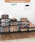 Stacked 8 Tier Metal Shoe Rack Organizer For Closet, Entryway Or Garage - Tall 57 Inch, Holds various pairs with bags and accessories