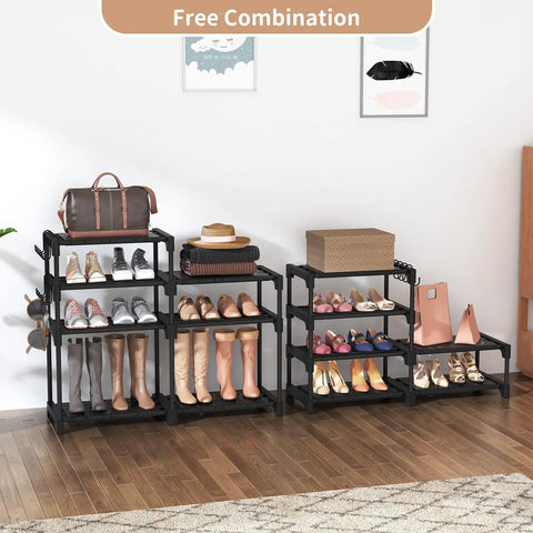 Stacked 8 Tier Metal Shoe Rack Organizer For Closet, Entryway Or Garage - Tall 57 Inch, Holds various pairs with bags and accessories
