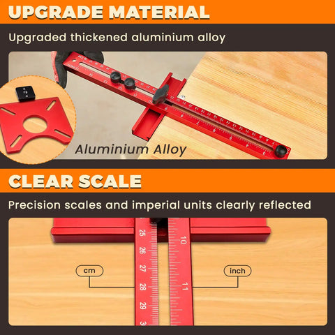 Slick Adjustable Router Bracket And Circle Cutting Jig For Woodworking showing thicken aluminum alloy and clear measurement scale.