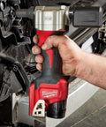 M12 Cordless Rivet Tool Kit for No Fuss Riveting on Aluminum, Steel And Stainless Rivets in use, handheld view