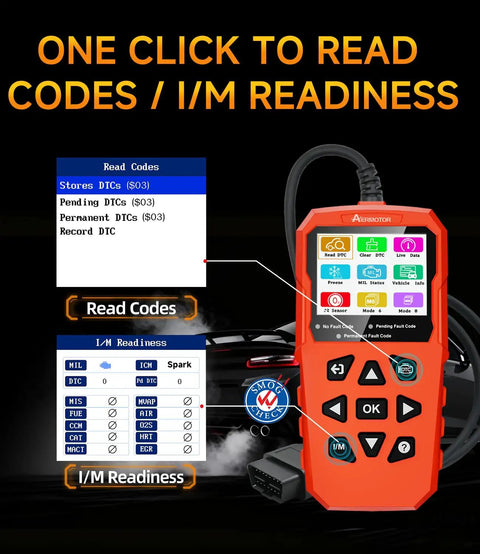 Pro Grade Car Diagnostic Tool With Live Data And Freeze Frame All In One OBD II Scan Tool showing screen and buttons