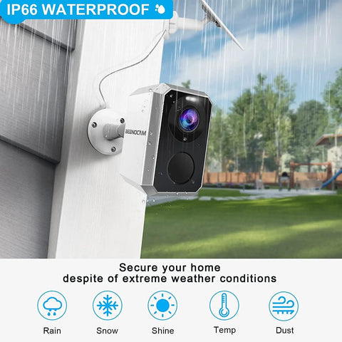 3MP 2K Solar Security Camera Wireless Outdoor No-Hassle Rechargeable Battery Powered WiFi Surveillance With Spotlight Siren in rain