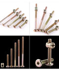 Rock Solid Furniture Bolts Paired With Slick Barrel Nuts And Rust Proof Zinc Plated Carbon Steel For Zero Wiggle Wood Joinery In Your Next Big Weekend Project, assorted sizes visible.
