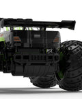 Rear view of Rugged Dino Theme RC Monster Truck For Kids Ages 4 To 12 Blazing 20kmh Speed All Terrain Off Road Crawler.