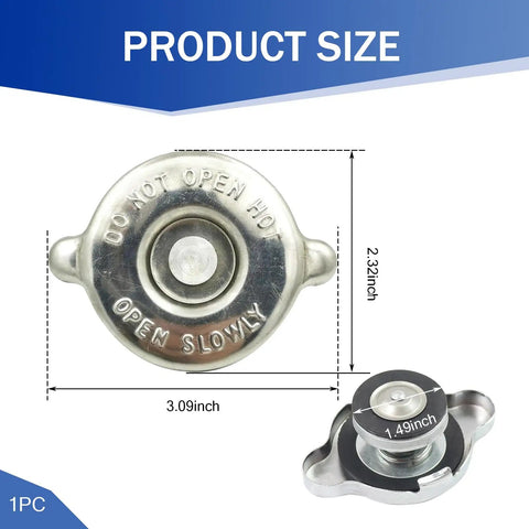 16 PSI Universal Radiator Cap With Tight Seal Waterproof and Leakproof Safety Water Tank Lid displayed with size dimensions