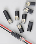 Double Wire Plug In Connector Kit For Low Voltage LED Light Strips With Locking Buckle, 2 Pin Quick Disconnect Connectors For DIY And Repair, Tool Free Easy Cable Insertion, No Wire Stripping Needed, Compatible With 18 To 22 AWG, black 2-pin cable connectors