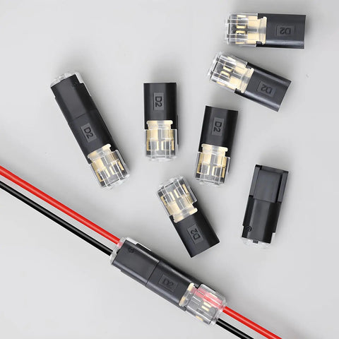 Double Wire Plug In Connector Kit For Low Voltage LED Light Strips With Locking Buckle, 2 Pin Quick Disconnect Connectors For DIY And Repair, Tool Free Easy Cable Insertion, No Wire Stripping Needed, Compatible With 18 To 22 AWG, black 2-pin cable connectors