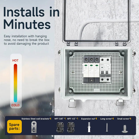 Heavy Duty Outdoor Junction Box Waterproof IP67 ABS Plastic Electrical Enclosure With Stainless Steel Latch For USA DIY Builders showing installation details and components.