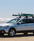 Solid As Hell Heavy Duty Roof Rack Crossbars Pair 68 Inch Long For Suv And Truck Cargo Hauling on silver SUV with surfboards.
