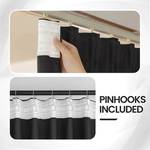 Floor To Ceiling Blackout Curtain Panel For Wall And Ceiling Track System Room Divider With Hooks, close-up of pin hooks