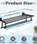 Matte Black 20 Inch Wall Mount Towel Rack With Double Bars And Shelf SUS304 Stainless Steel Bathroom Towel Holder Hanger