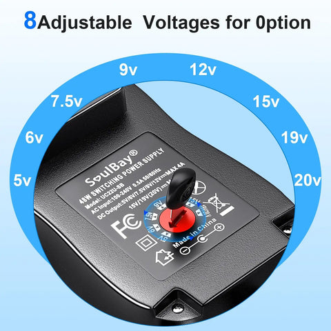 Universal 48W AC DC Power Adapter With 11 Interchangeable Tips Multi Voltage 5V 6V 7.5V 9V 12V 15V 19V 20V 100 To 240V Input USB C Output