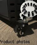 Heavy Duty Two Inch Polyurethane Stem Casters With Smooth Riding Dual Ball Bearings No Fuss Swivel Design Locking Brake Mechanism Top Shelf Black Gliders Pack Of Four installed on furniture.