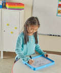 Child using Magnetic Dry Erase Activity Trays For Kids Kid Friendly Stackable Whiteboards With Magnetic Letters Classroom Centers