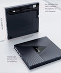 External CD DVD Drive For Laptop And PC USB C Portable Disk Burner with USB-C and USB-A ports and design details