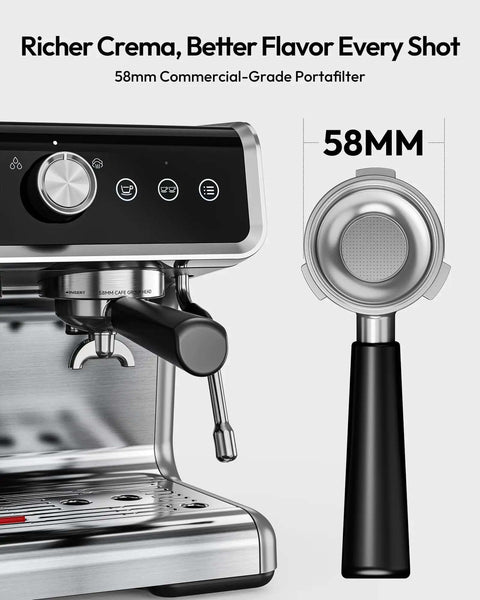 Espresso Machine With Built In Grinder And Milk Frother 20 Bar Coffee Maker For Home Baristas showing 58mm portafilter