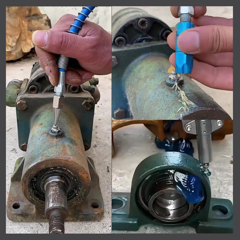 110 Piece Grease Nipple Set SAE 1/4 and PTF 1/8 Inch on machinery showing lubrication process