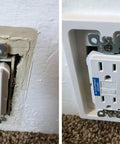 2 Pack 1-Gang Non-Metallic Shallow Surface Box Extender White Adds Five-Eighths Inch Depth To Electrical Boxes Easy Install No Box Removal Keeps Wall Plates Flush Perfect For Home Wiring Upgrades showing installed view on an electrical outlet.