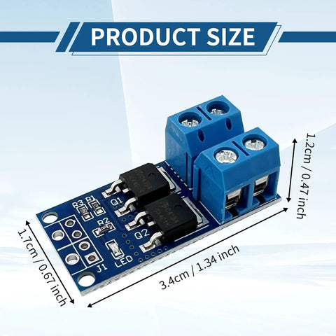 Product size dimensions of 11Pcs MOSFET Switch Driver Module For Motors And LED Strips, PWM Control, 5V-36V, 15A Continuous