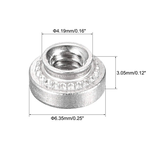 Dead Tight Stainless Steel Self Clinching Rivet Nuts Four Forty Thread 0.12 Inch Length Round Head Passivated Finish measuring dimensions