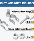 Heavy Duty Chain Link Fence Gate Hinge Kit 1-3/8 To 2-3/8 Inch Galvanized Steel With 2 Frame Hinges, 2 Post Hinges, Bolts, Nuts