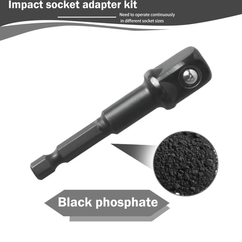 Impact Grade Socket Adapter Set With Universal Fit For One Quarter Inch, Three Eighths Inch, And One Half Inch Drive, black phosphate