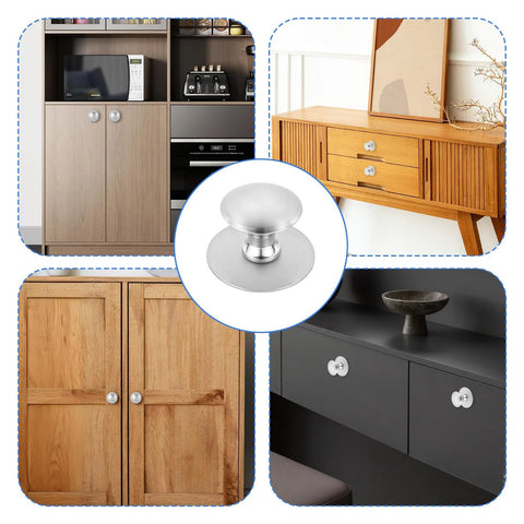Four Pack Stick On Self Adhesive Cabinet Knobs Silver Stainless Steel Drawer Pulls No Drilling For Glass Cabinets