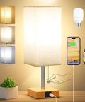 Bedside Lamp With USB C And USB A Ports 3 Color Modes From 2700K To 5000K Pull Chain Nightstand Table Lamp on wooden base