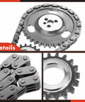 Engine Timing Chain Kit With Sprocket for OHV 4.3L V6 Chevy GMC Trucks And SUVs, close-up details of chain and sprocket
