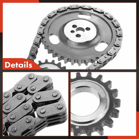 Engine Timing Chain Kit With Sprocket for OHV 4.3L V6 Chevy GMC Trucks And SUVs, close-up details of chain and sprocket