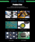 Image showing uses of 0.01mm Insulated Jump Wire For Motherboard Fingerprint Sensor Repair for CPU, PCB, cell phone, and cable repairs.