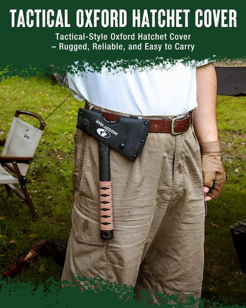 12 Inch Camping Axe And Survival Hatchet With Sheath For Rugged Outdoor Tasks attached to belt in forest