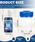 Hard Water Test Kit 10ml Quick Home Water Quality Check With Testing Solution Measuring Cup And Tube Stopper Fast Accurate Hardness Testing For On The Go Water Quality bottle and tube dimensions shown