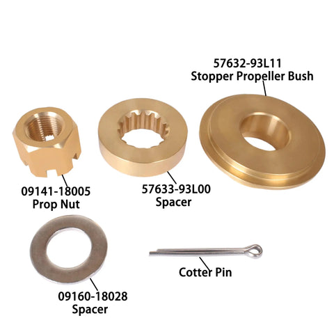 Must Have Propeller Nut Kit With Stopper Propeller Bush Thrust Washer And Spacers For Suzuki DF150 DF300 Outboard Motors 150HP 300HP Gearcase 15 Tooth Spline Four And Three Quarters Inch