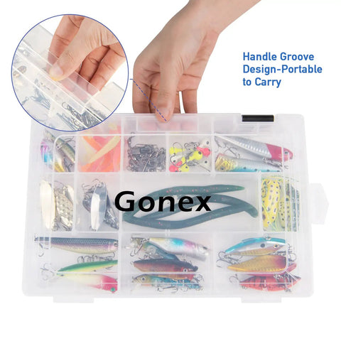 3600 Tackle Trays Three Pack Transparent Fishing Tackle Boxes Organizer with adjustable dividers for lures and hooks.