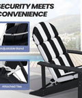 Adirondack Chair Cushions Set Of 2 50x19.6 Inch Cushions For Outdoor Patio Rocking Chairs Black White Stripe Comfy Polyester Fill Fade Resistant Water Repellent with adjustable band and attached ties
