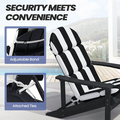 Adirondack Chair Cushions Set Of 2 50x19.6 Inch Cushions For Outdoor Patio Rocking Chairs Black White Stripe Comfy Polyester Fill Fade Resistant Water Repellent with adjustable band and attached ties
