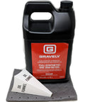 Gallon Of Full Synthetic 15W-50 Hydraulic Fluid And Engine Oil For Hydrostatic Transmissions And Small Engines With Funnel Delivers Superior Lubrication At High Temps And Pressures On Rugged Outdoor Equipment. Black bottle with funnel and pad.