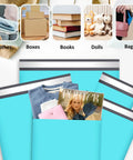 Teal Non Padded Poly Mailers 60 Pack Self Sealing Variety Pack With Five Sizes featuring clothes, boxes, books, dolls, bags