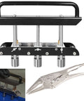Three Station Edge Roller Bender for Sheet Metal Beading, large radius bending tool, handle and extra pliers, 0-90 degree range.