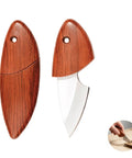 Rugged Pocket Utility Knife With Stainless Steel Peeler For Kitchen And Camping Natural Wood Handle with blade displayed