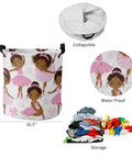 17 Inch Collapsible Laundry Basket With Waterproof Oxford Fabric And Easy Carry Handles Cute Black Ballerina Girl Design