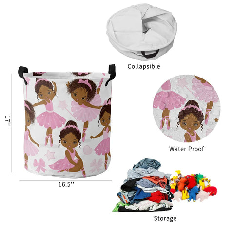 17 Inch Collapsible Laundry Basket With Waterproof Oxford Fabric And Easy Carry Handles Cute Black Ballerina Girl Design