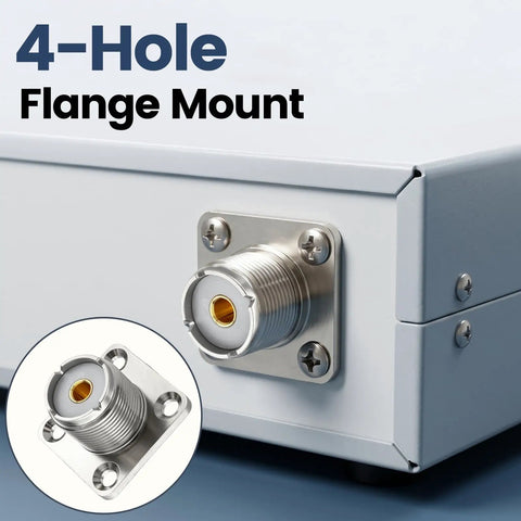 UHF Female Chassis Mount Connector Kit 5 Pack 4 Hole Flange Panel Mount With Solder Cup For PL259 on a panel