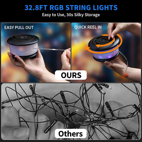 Two Pack Rechargeable Camping String Lights 32.8ft With 19 Lighting Modes 2 In 1 Tent String Lights Quick Storage Portable LED Lamp system