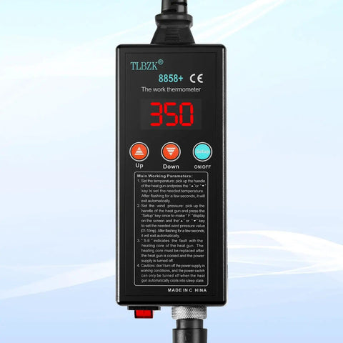 Close-up of digital display on Portable Hot Air Soldering Station For SMD Rework Digital Display Heat Gun showing 350°C