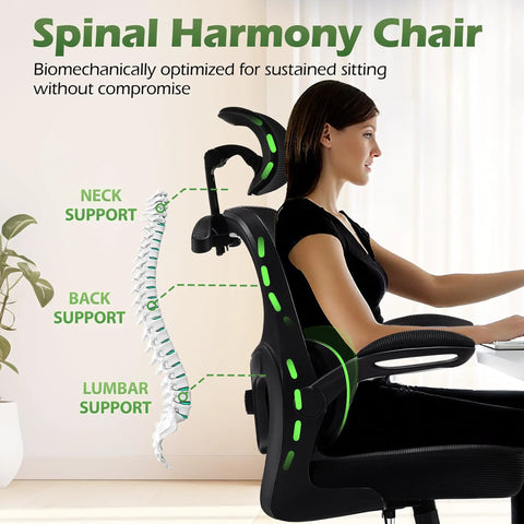 Ergonomic Office Chair With Adjustable Lumbar Support And Headrest, High Back Breathable Mesh Chair On Wheels, Swivel Task Desk Chair